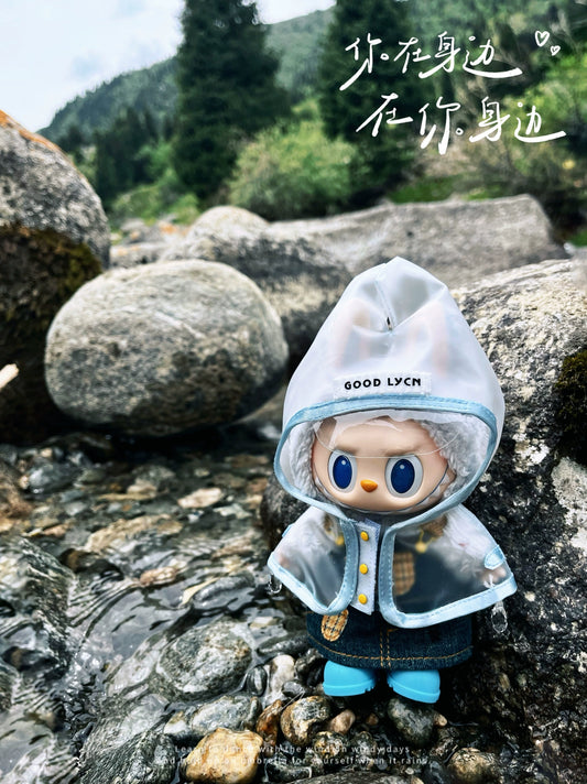 17 Cm Labubu Lacquered Doll Suit Transparent Raincoat Poncho Cute Overalls Suit